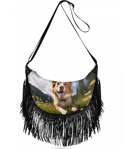 Women's Fringe Crossbody Tassel Purse Joyful Canine Hobo Shoulder Bags Crossbody Handbag with Adjustable Shoulder Straps $13....