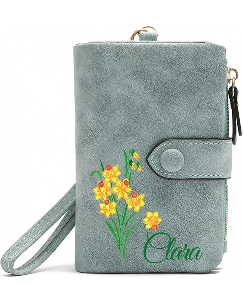 Personalized Wallet Custom Birth Flower & Name, Small Leather Wallet Coin Purse Card Holder for Women Mom Teen Girls Valentin...