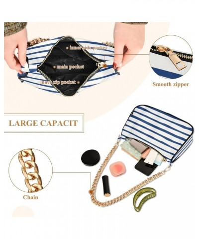 Stripe Shoulder Bag for Women Small Purse Chain Clutch Purse Arm Purse with Chain Strap for Wife Women 03 $14.40 Shoulder Bags