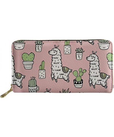 Adorable Alpaca Print Women's Zip Around Wallet Phone Clutch Purse Card Holder Organizer Pink Alpaca $11.18 Wallets