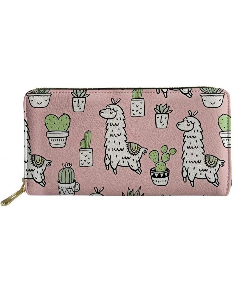 Adorable Alpaca Print Women's Zip Around Wallet Phone Clutch Purse Card Holder Organizer Pink Alpaca $11.18 Wallets