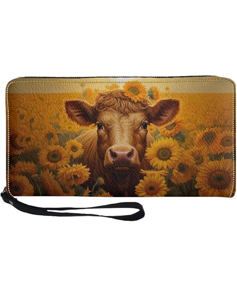 Tie-dyed Women's PU Leather Wristlet Wallets Zip Around Ladies Purse Card Holder Clutch Bag,Purple Sunflower Cattle OX $10.40...