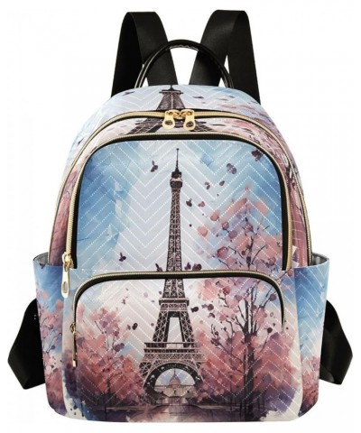 Watercolor Eiffel Tower Paris Quilted Backpack for Women Shoulder Bag Purses Travel Bags for Daily Nurse Work S Small $14.88 ...