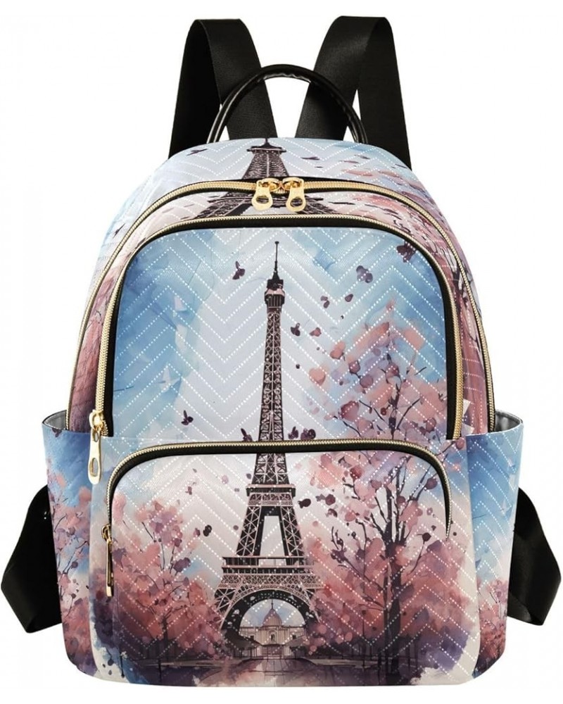 Watercolor Eiffel Tower Paris Quilted Backpack for Women Shoulder Bag Purses Travel Bags for Daily Nurse Work S Small $14.88 ...