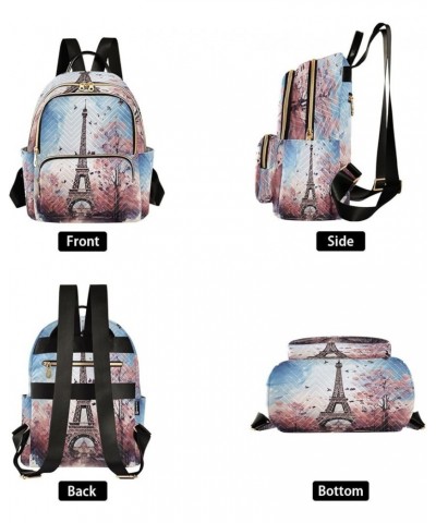 Watercolor Eiffel Tower Paris Quilted Backpack for Women Shoulder Bag Purses Travel Bags for Daily Nurse Work S Small $14.88 ...