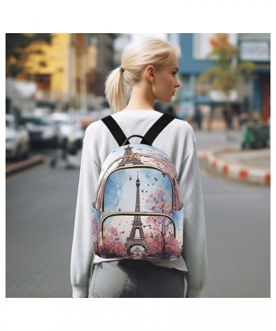 Watercolor Eiffel Tower Paris Quilted Backpack for Women Shoulder Bag Purses Travel Bags for Daily Nurse Work S Small $14.88 ...