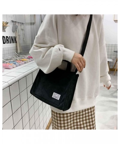 Casual Shoulder Bag Bag Corduroy Handbag Women's Fashion Canvas Messenger Bag Small Shoulder Bag (White, One Size) Black $12....