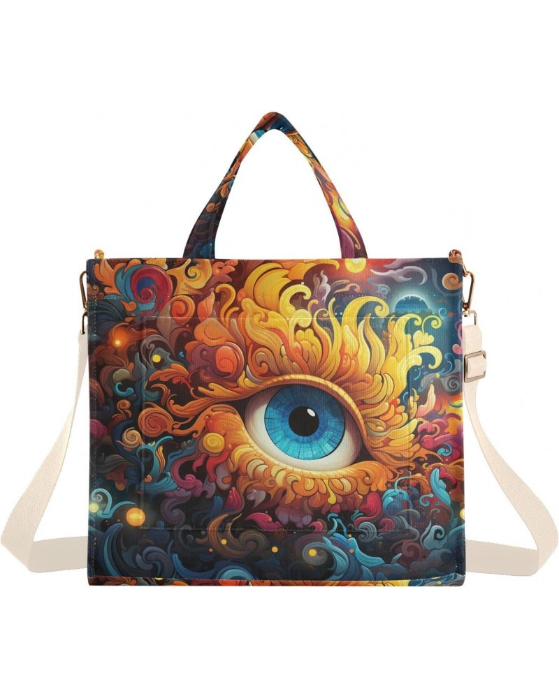 Fantasy Mystical Eye Corduroy Women Tote Bag, Handbag Purse with Detachable Strap Small Size $15.04 Crossbody Bags