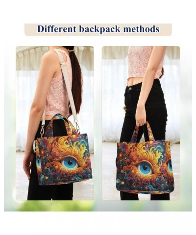 Fantasy Mystical Eye Corduroy Women Tote Bag, Handbag Purse with Detachable Strap Small Size $15.04 Crossbody Bags