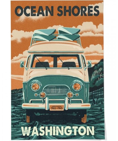 24x36 Inch Giclee Print, Ocean Shores, Washington, Letterpress, Camper Van, Beach $27.49 Totes