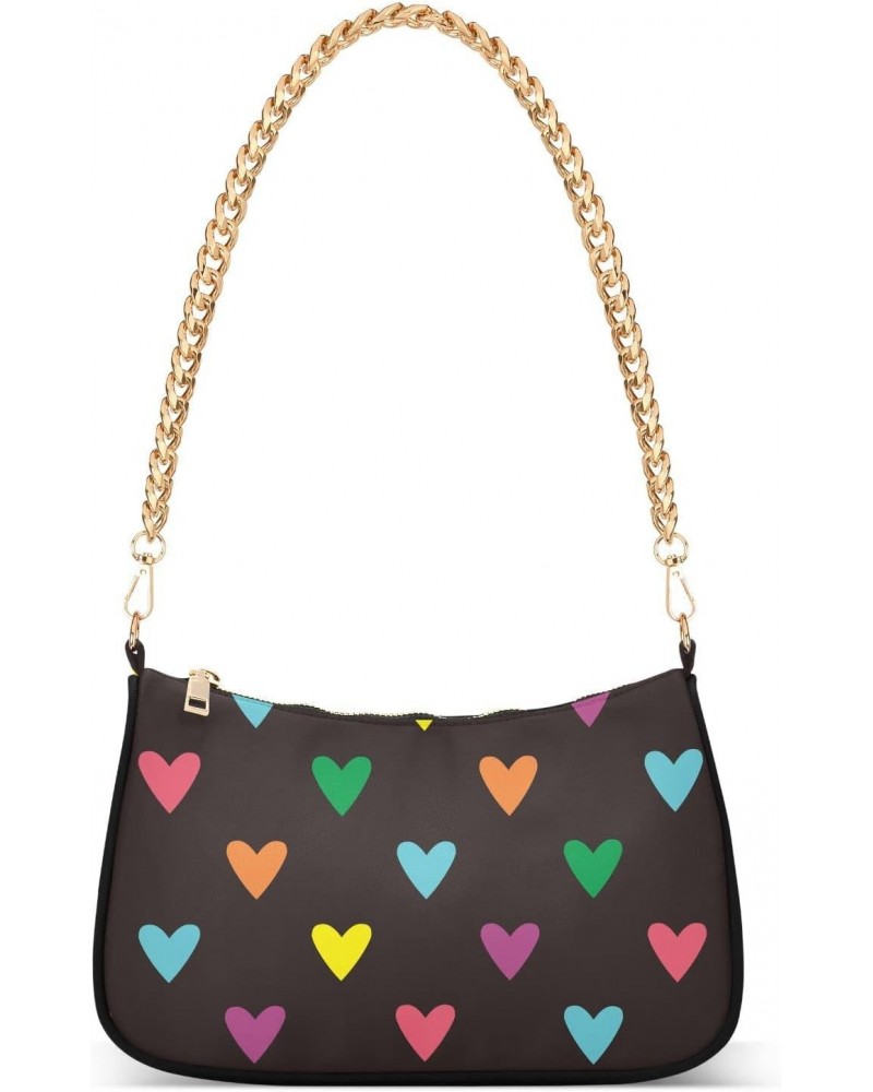 Valentine Colorful Heart Pattern Shoulder Bags for Women Small Handbags Mini Clutch Purse $12.60 Shoulder Bags