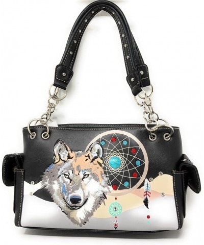 Western Wolf Dream Catcher Embroidery Feather Conceal Carry Women Handbag Purse in 5 colors Black Set $29.63 Shoulder Bags