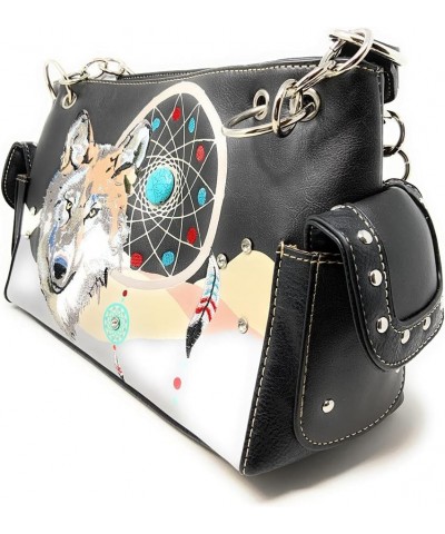 Western Wolf Dream Catcher Embroidery Feather Conceal Carry Women Handbag Purse in 5 colors Black Set $29.63 Shoulder Bags