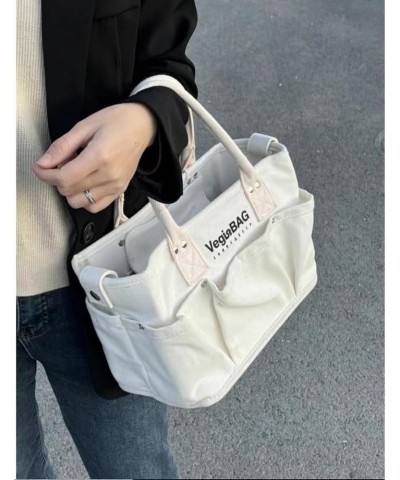 Canvas Tote Bag with Pockets Medium Tote Bag for Women Cute Crossbody Tote Bag Aesthetic Plain Work Tote Bag Beige-12.6*8.7 i...