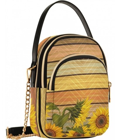 Small Crossbody Bags for Women Trendy Yellow Sunflowers Leaves Wooden Board Travel Sling Bag Women's Crossbody Handbags Satch...