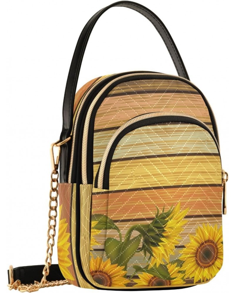 Small Crossbody Bags for Women Trendy Yellow Sunflowers Leaves Wooden Board Travel Sling Bag Women's Crossbody Handbags Satch...