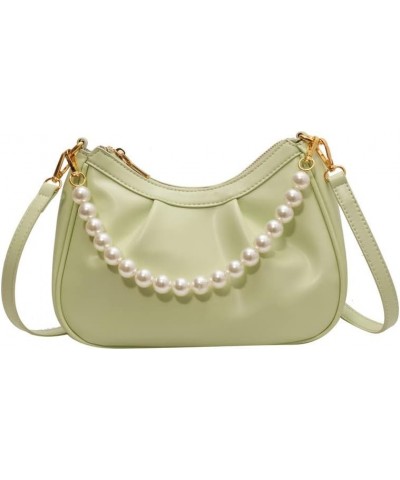 Women Shoulder Bag Dumpling Crossbody Purse Large Handbag with Detachable Pearl Strap Light Green $16.73 Shoulder Bags