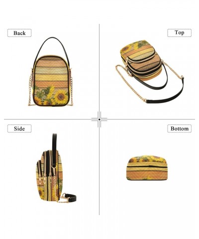 Small Crossbody Bags for Women Trendy Yellow Sunflowers Leaves Wooden Board Travel Sling Bag Women's Crossbody Handbags Satch...