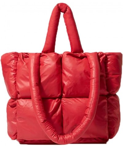 Lightweight Puffer Tote Purse Quilted Women Luxury Handbag Soft Shoulder Bag Red $19.36 Totes