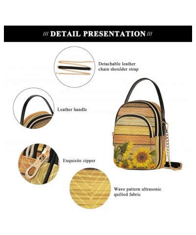 Small Crossbody Bags for Women Trendy Yellow Sunflowers Leaves Wooden Board Travel Sling Bag Women's Crossbody Handbags Satch...