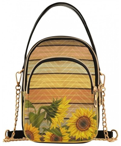 Small Crossbody Bags for Women Trendy Yellow Sunflowers Leaves Wooden Board Travel Sling Bag Women's Crossbody Handbags Satch...