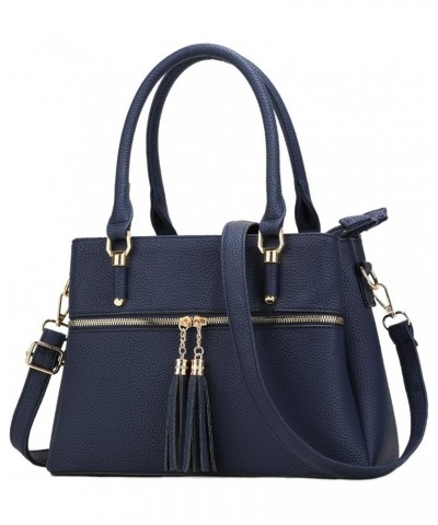 Women Satchel Bags Handle Shoulder Handbags and Purses Pockets Zipper Leather Crossbody Bags D-navy $26.69 Satchels