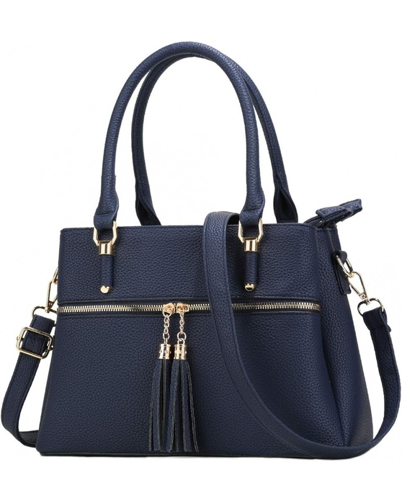 Women Satchel Bags Handle Shoulder Handbags and Purses Pockets Zipper Leather Crossbody Bags D-navy $26.69 Satchels