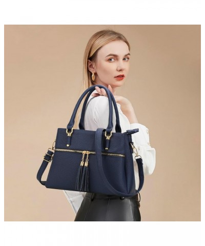 Women Satchel Bags Handle Shoulder Handbags and Purses Pockets Zipper Leather Crossbody Bags D-navy $26.69 Satchels