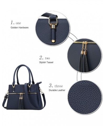 Women Satchel Bags Handle Shoulder Handbags and Purses Pockets Zipper Leather Crossbody Bags D-navy $26.69 Satchels