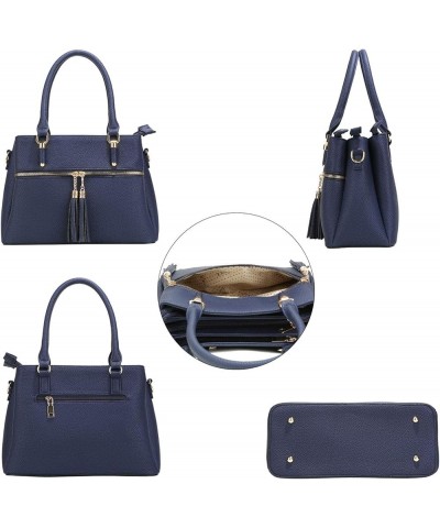 Women Satchel Bags Handle Shoulder Handbags and Purses Pockets Zipper Leather Crossbody Bags D-navy $26.69 Satchels