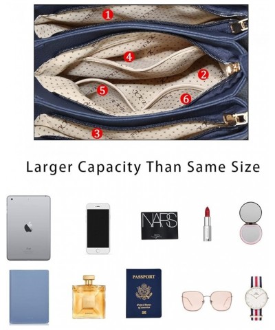 Women Satchel Bags Handle Shoulder Handbags and Purses Pockets Zipper Leather Crossbody Bags D-navy $26.69 Satchels