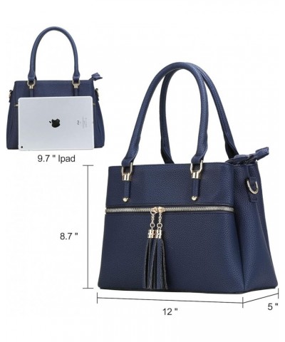 Women Satchel Bags Handle Shoulder Handbags and Purses Pockets Zipper Leather Crossbody Bags D-navy $26.69 Satchels