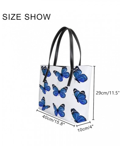 Women's Fashion Casual Handbag,PU Leather Large Capacity PC Work Bag,Travel Camping Picnic Single Shoulder Bag Blue Butterfly...