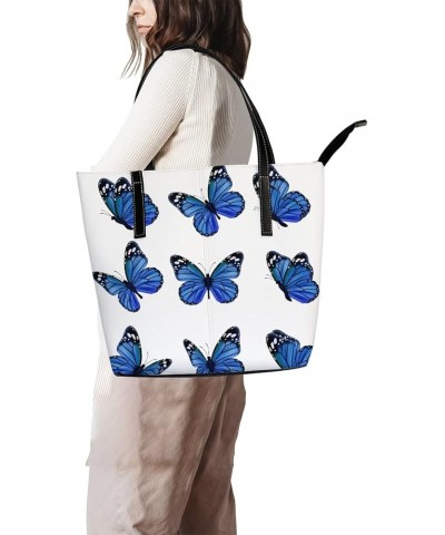 Women's Fashion Casual Handbag,PU Leather Large Capacity PC Work Bag,Travel Camping Picnic Single Shoulder Bag Blue Butterfly...