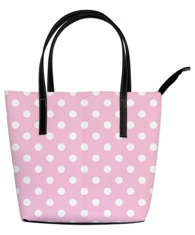 White Polka Dots on a Pink Background Tote Bag for Women Leather Handbags Women's Crossbody Handbags Work Tote Bags for Women...