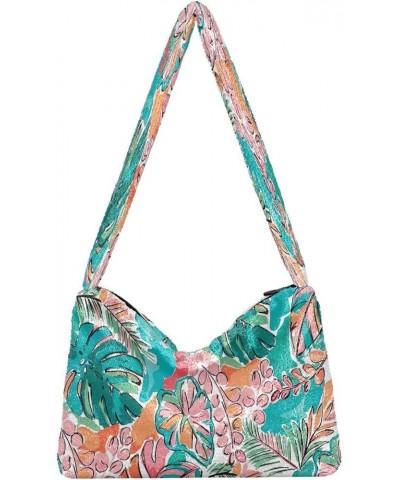 Summer Colorful Floral Plants Girls Crossbody Hobo Bag, Furry Tote Shoulder Purse Bag Summer Colorful Floral Plant $11.96 Hob...