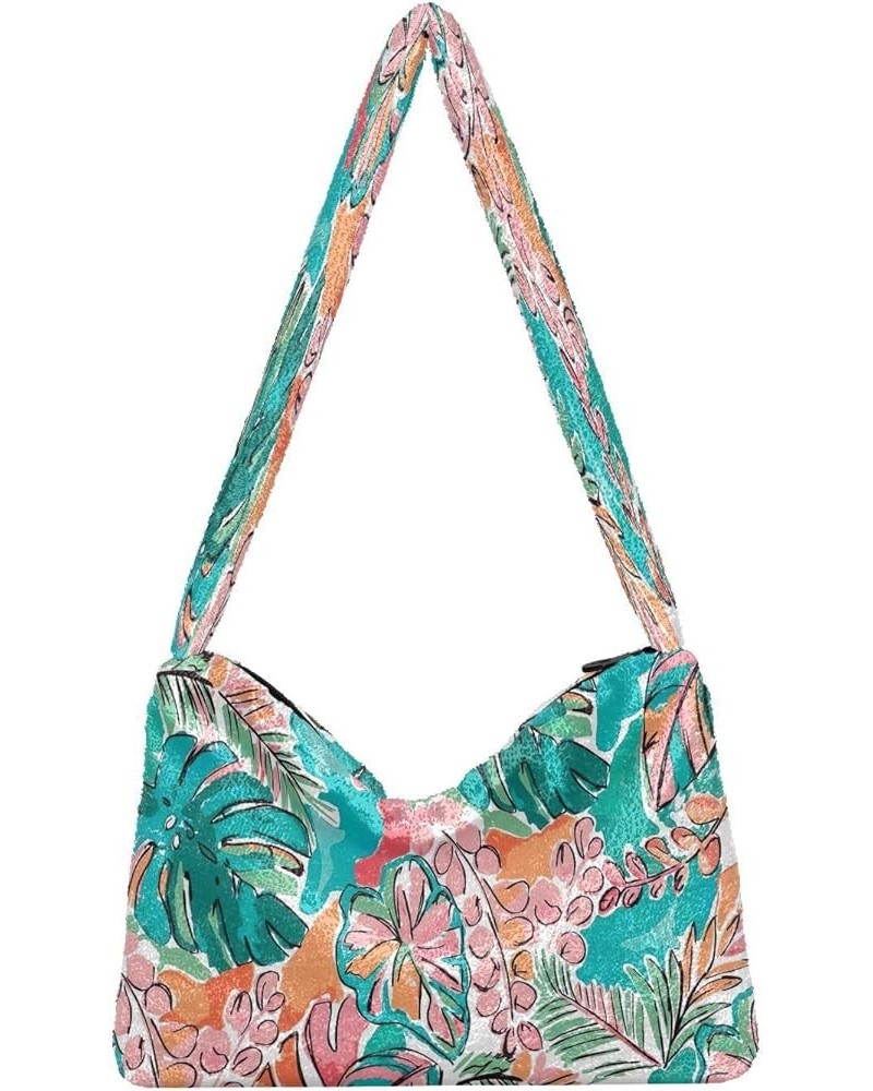 Summer Colorful Floral Plants Girls Crossbody Hobo Bag, Furry Tote Shoulder Purse Bag Summer Colorful Floral Plant $11.96 Hob...