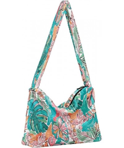 Summer Colorful Floral Plants Girls Crossbody Hobo Bag, Furry Tote Shoulder Purse Bag Summer Colorful Floral Plant $11.96 Hob...