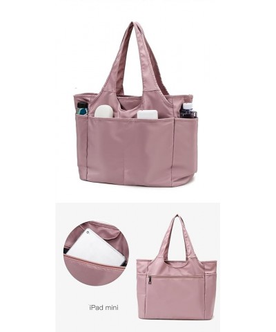 Women's Stylish Tote Bag Nylon Travel Shoulder Beach Bags with Zipper Closure Multi-pocket Handbag Daily Work Bag Pink $12.18...