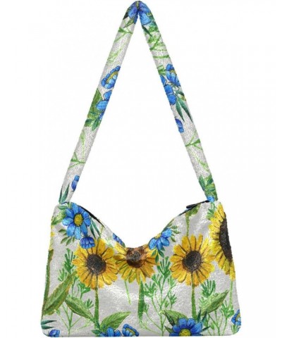 Sunflowers Shoulder Tote Bags for Women Furry Crossbody bag Hobo Handbag Purses for Work Travel College $12.17 Totes