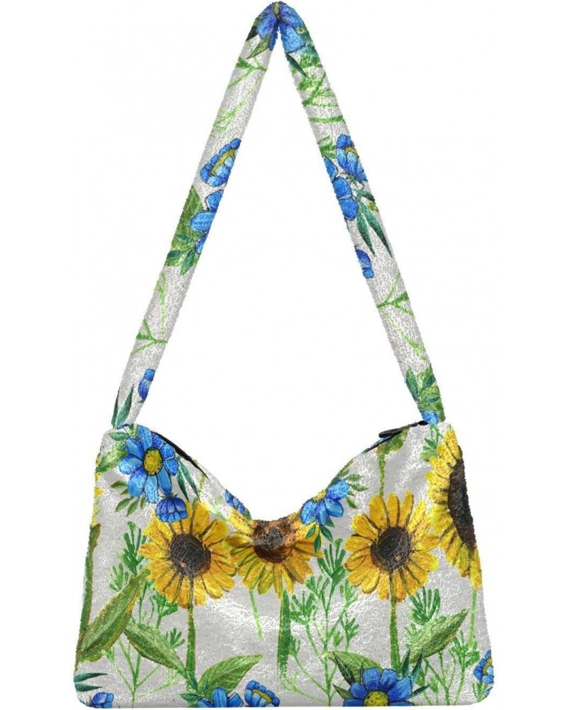 Sunflowers Shoulder Tote Bags for Women Furry Crossbody bag Hobo Handbag Purses for Work Travel College $12.17 Totes