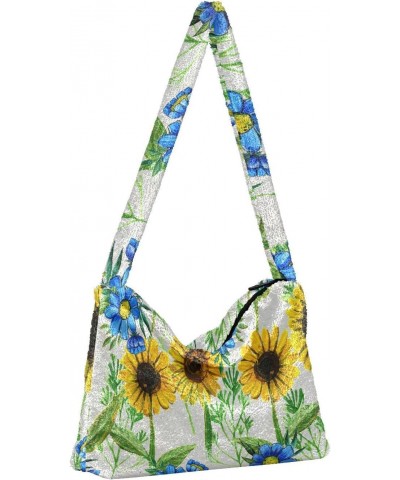 Sunflowers Shoulder Tote Bags for Women Furry Crossbody bag Hobo Handbag Purses for Work Travel College $12.17 Totes