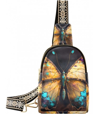 Elegant Golden Butterfly Print Women Sling Bag with Adjustable Strap Zipper Closure, PU Leather Water Resistant Crossbody Bag...