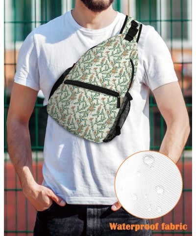 Sling Backpack, Abstract Geometric Pattern White Green Retro Texture Waterproof Lightweight Small Sling Bag, Travel Chest Bag...