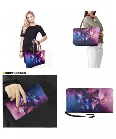 Top Handle Purse for Women, Purse and Wallet Set Large Tote Handbag with PU Wallet Purse Galaxy Wolf Butterfly-purple $26.39 ...