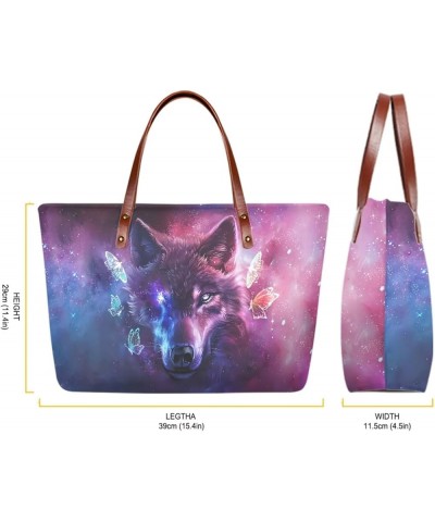 Top Handle Purse for Women, Purse and Wallet Set Large Tote Handbag with PU Wallet Purse Galaxy Wolf Butterfly-purple $26.39 ...