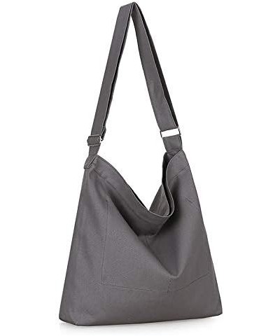 Women's Retro Large Size Canvas Shoulder Bag Hobo Crossbody Handbag Casual Tote Dark Grey $9.62 Totes