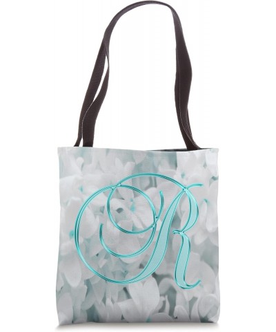 R Teal Lilac Flower Petal Plant Nature Initial Letter Name Tote Bag $10.27 Totes