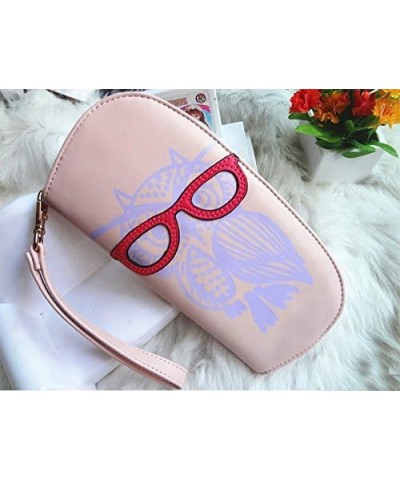 Purse Wallet for Ladies Women Girls Multi-Compartments Glasses Owl Prints PU Leather Zipper Wallet with Hand Strap (Red) (Col...