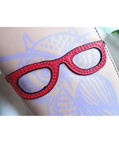 Purse Wallet for Ladies Women Girls Multi-Compartments Glasses Owl Prints PU Leather Zipper Wallet with Hand Strap (Red) (Col...